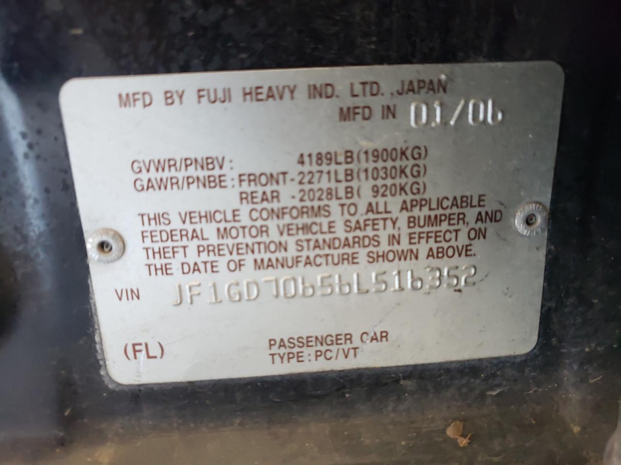 Photo 10 from auction – 2006 SUBARU IMPREZA WR with VIN JF1GD70656L516352
