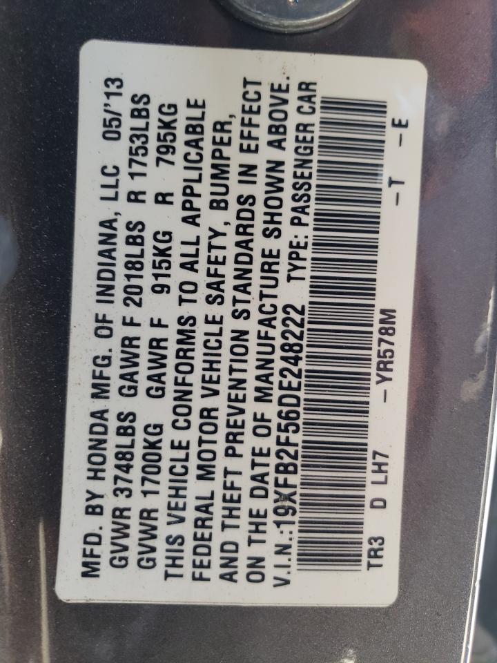 Photo 10 from auction – 2013 HONDA CIVIC LX with VIN 19XFB2F56DE248222