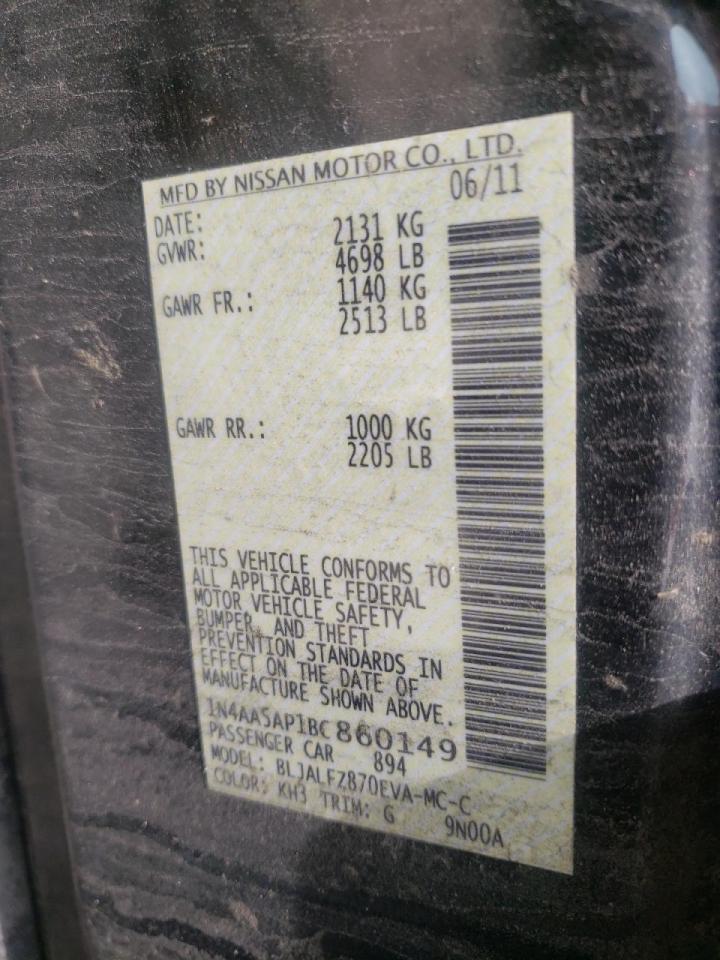 Photo 10 from auction – 2011 NISSAN MAXIMA S with VIN 1N4AA5AP1BC860149