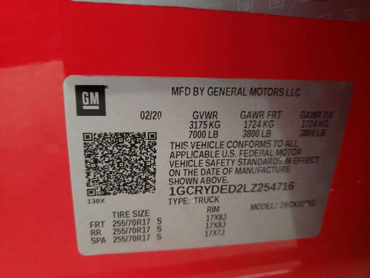 Photo 10 from auction – 2020 CHEVROLET SILVERADO with VIN 1GCRYDED2LZ254716