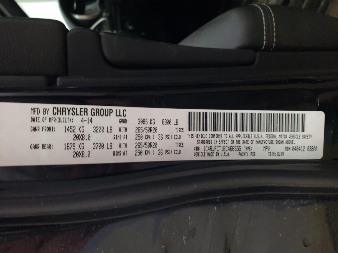 Photo 10 from auction – 2014 JEEP GRAND CHER with VIN 1C4RJFCT1EC466555