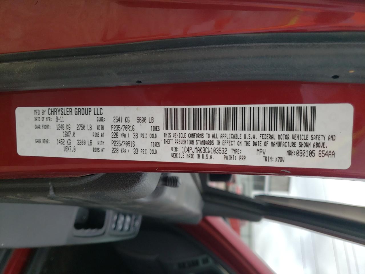 Photo 10 from auction – 2012 JEEP LIBERTY SP with VIN 1C4PJMAK3CW103532