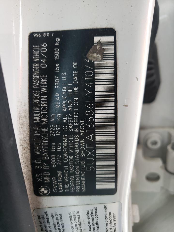 Photo 10 from auction – 2006 BMW X5 3.0I with VIN 5UXFA13586LY41073