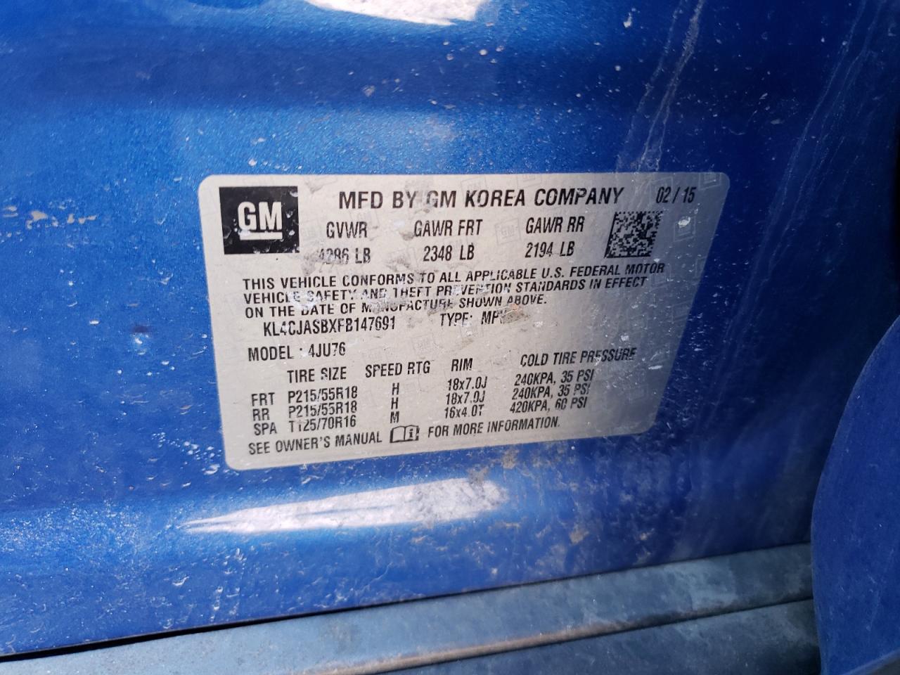 Photo 10 from auction – 2015 BUICK ENCORE with VIN KL4CJASBXFB147691