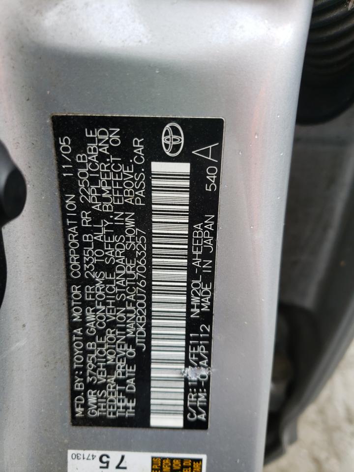 Photo 10 from auction – 2006 TOYOTA PRIUS with VIN JTDKB20U767063257