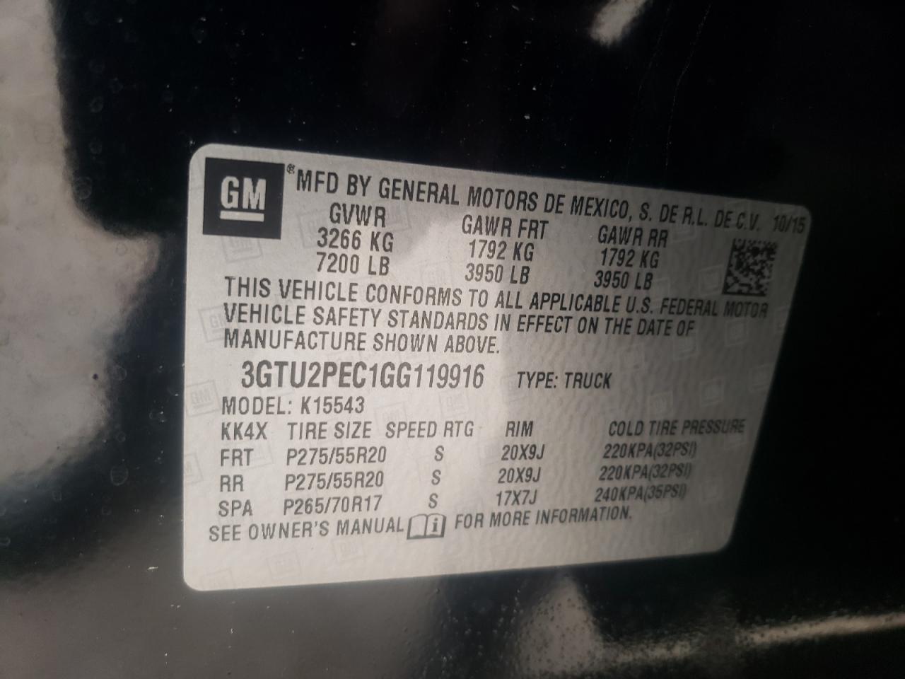 Photo 10 from auction – 2016 GMC SIERRA K15 with VIN 3GTU2PEC1GG119916