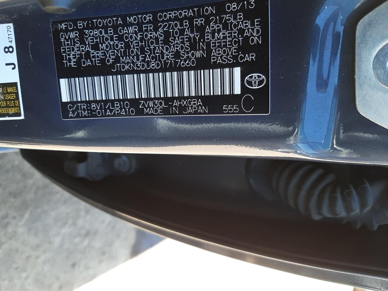 Photo 10 from auction – 2013 TOYOTA PRIUS with VIN JTDKN3DU8D1717660