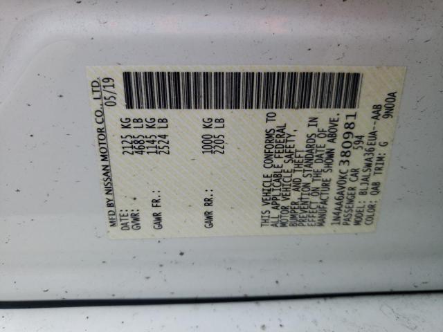 Photo 10 from auction – 2019 NISSAN MAXIMA S with VIN 1N4AA6AV0KC380981