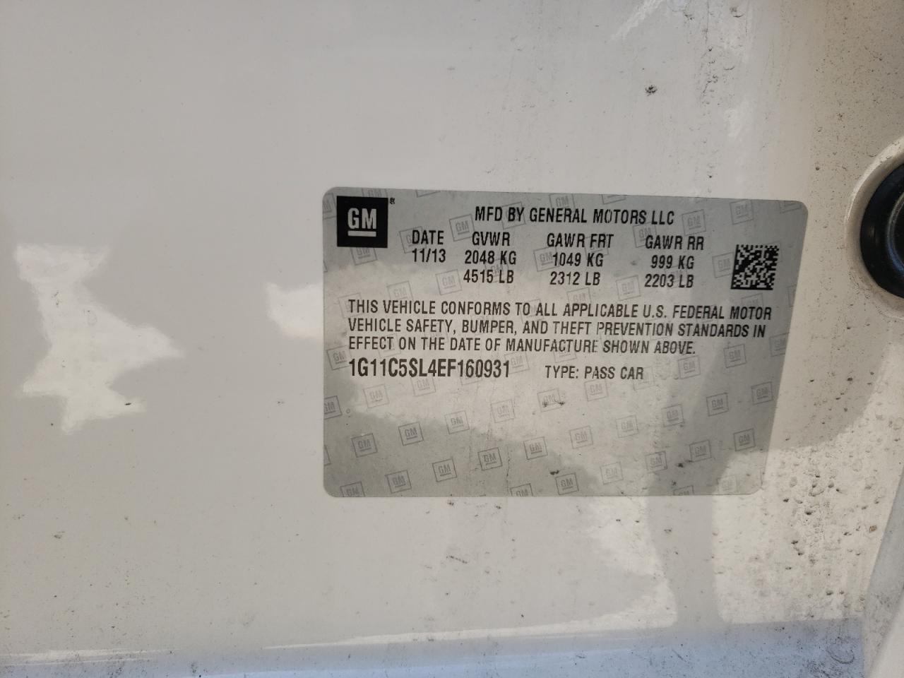 Photo 10 from auction – 2014 CHEVROLET MALIBU 1LT with VIN 1G11C5SL4EF160931