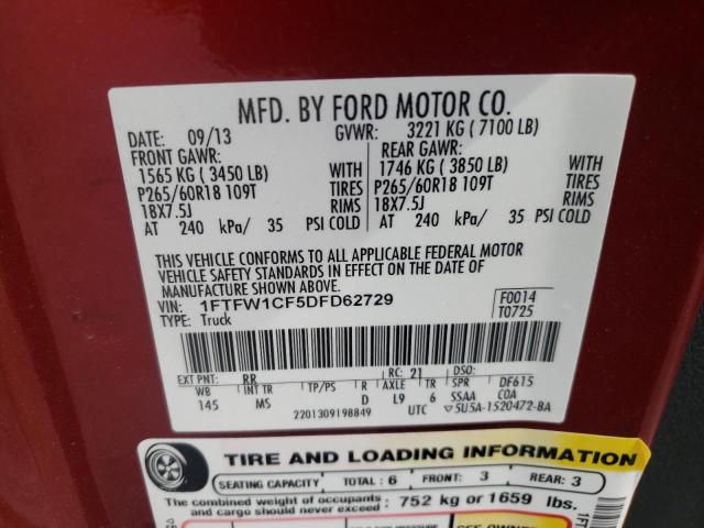 Photo 10 from auction – 2013 FORD F150 SUPER with VIN 1FTFW1CF5DFD62729