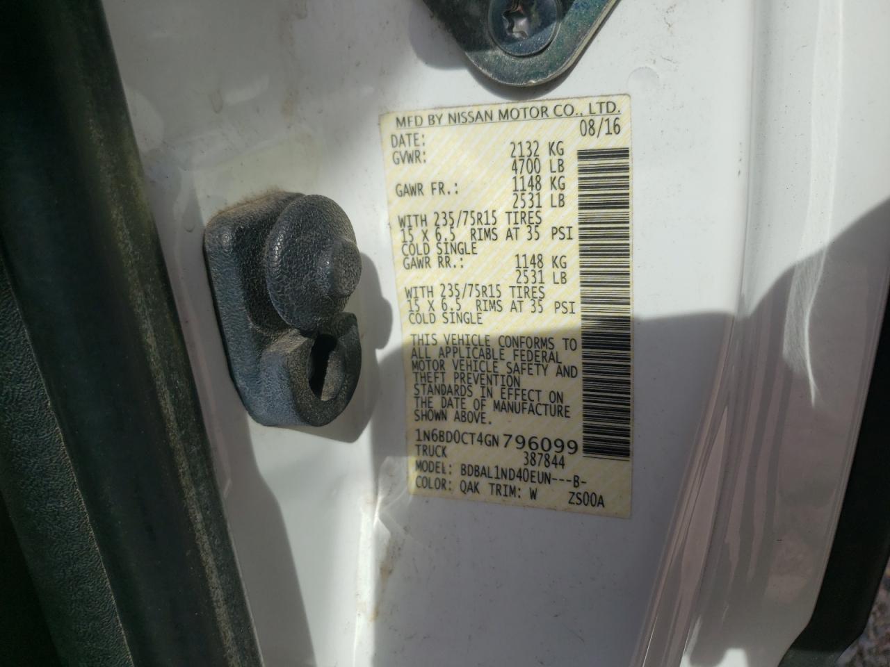 Photo 10 from auction – 2016 NISSAN FRONTIER S with VIN 1N6BD0CT4GN796099