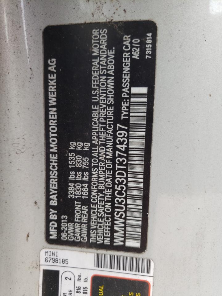 Photo 10 from auction – 2013 MINI COOPER with VIN WMWSU3C53DT374397