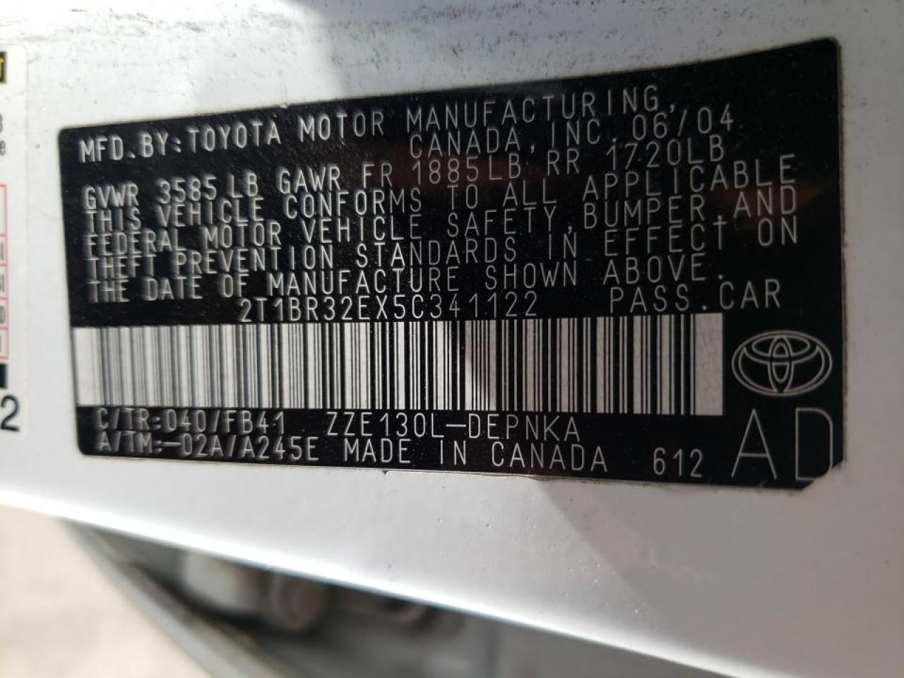 Foto 10 de la subasta – 2005 TOYOTA COROLLA CE con VIN 2T1BR32EX5C341122