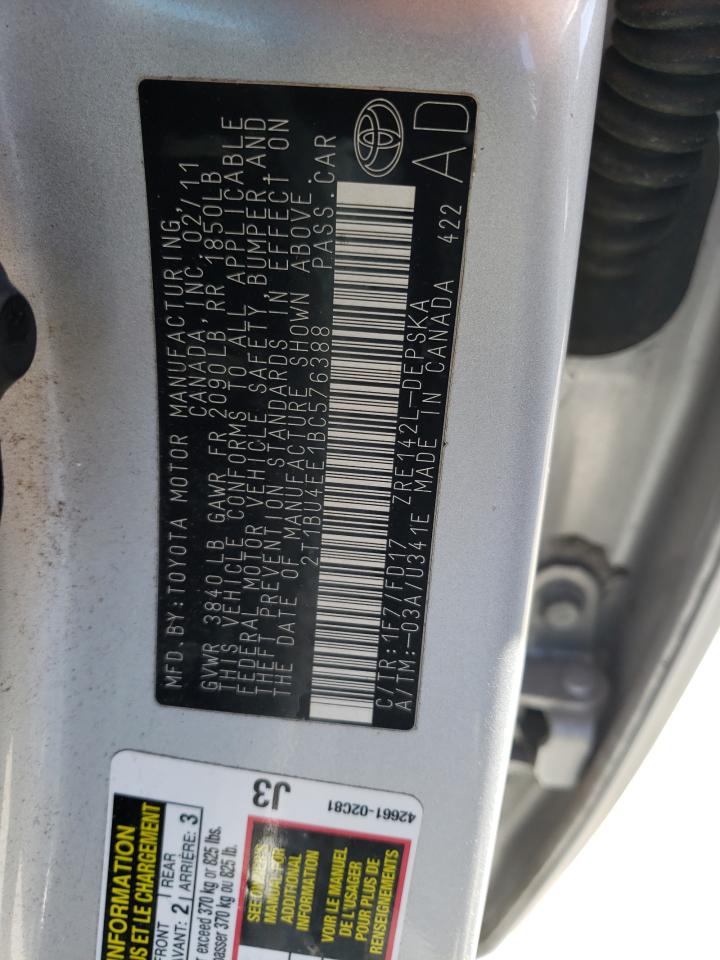 Photo 10 from auction – 2011 TOYOTA COROLLA BA with VIN 2T1BU4EE1BC576388