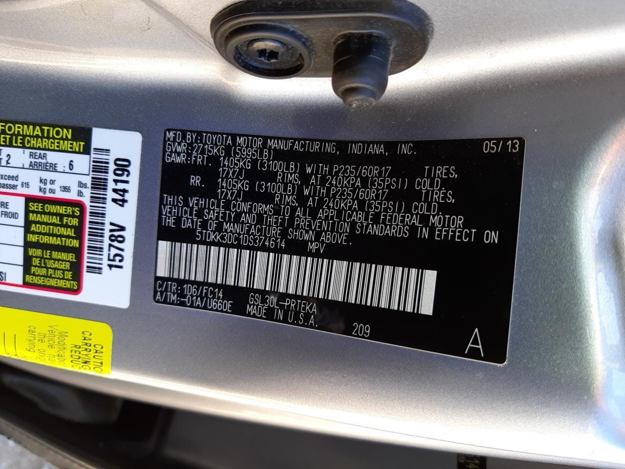 Photo 10 from auction – 2013 TOYOTA SIENNA LE with VIN 5TDKK3DC1DS374614