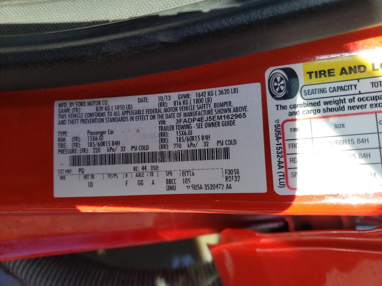 Photo 10 from auction – 2014 FORD FIESTA SE with VIN 3FADP4EJ5EM162965