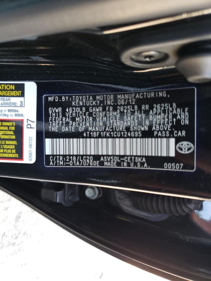 Photo 10 from auction – 2012 TOYOTA CAMRY BASE with VIN 4T1BF1FK1CU124695