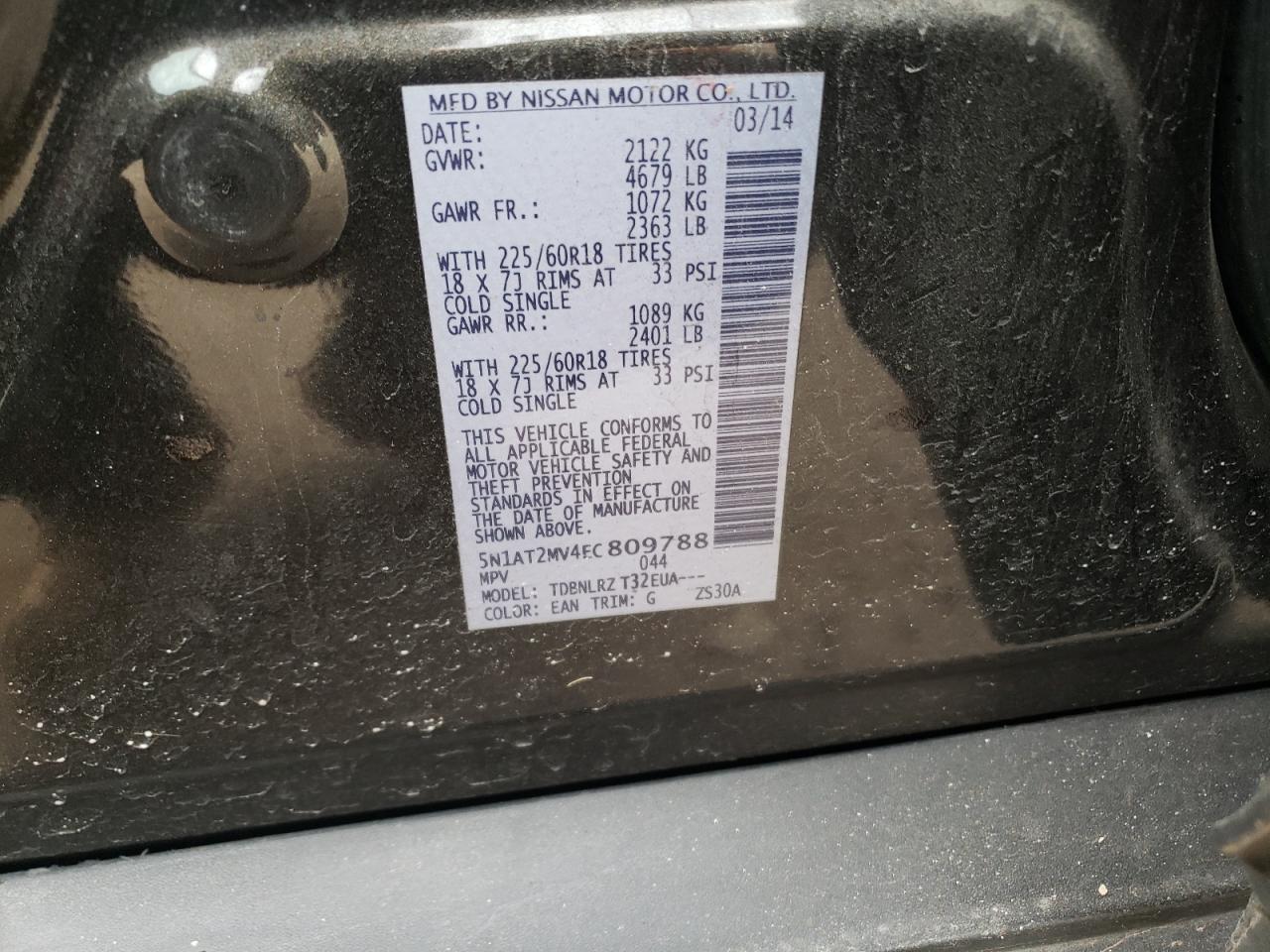 Photo 10 from auction – 2014 NISSAN ROGUE S with VIN 5N1AT2MV4EC809788