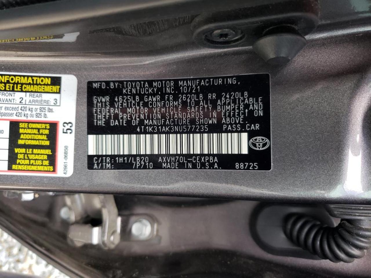 Photo 10 from auction – 2022 TOYOTA CAMRY XSE with VIN 4T1K31AK3NU577235