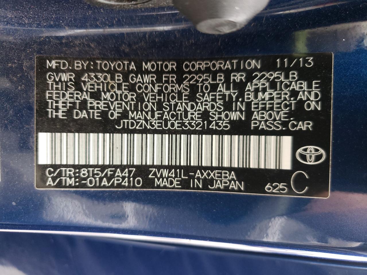 Photo 10 from auction – 2014 TOYOTA PRIUS V with VIN JTDZN3EU0E3321435