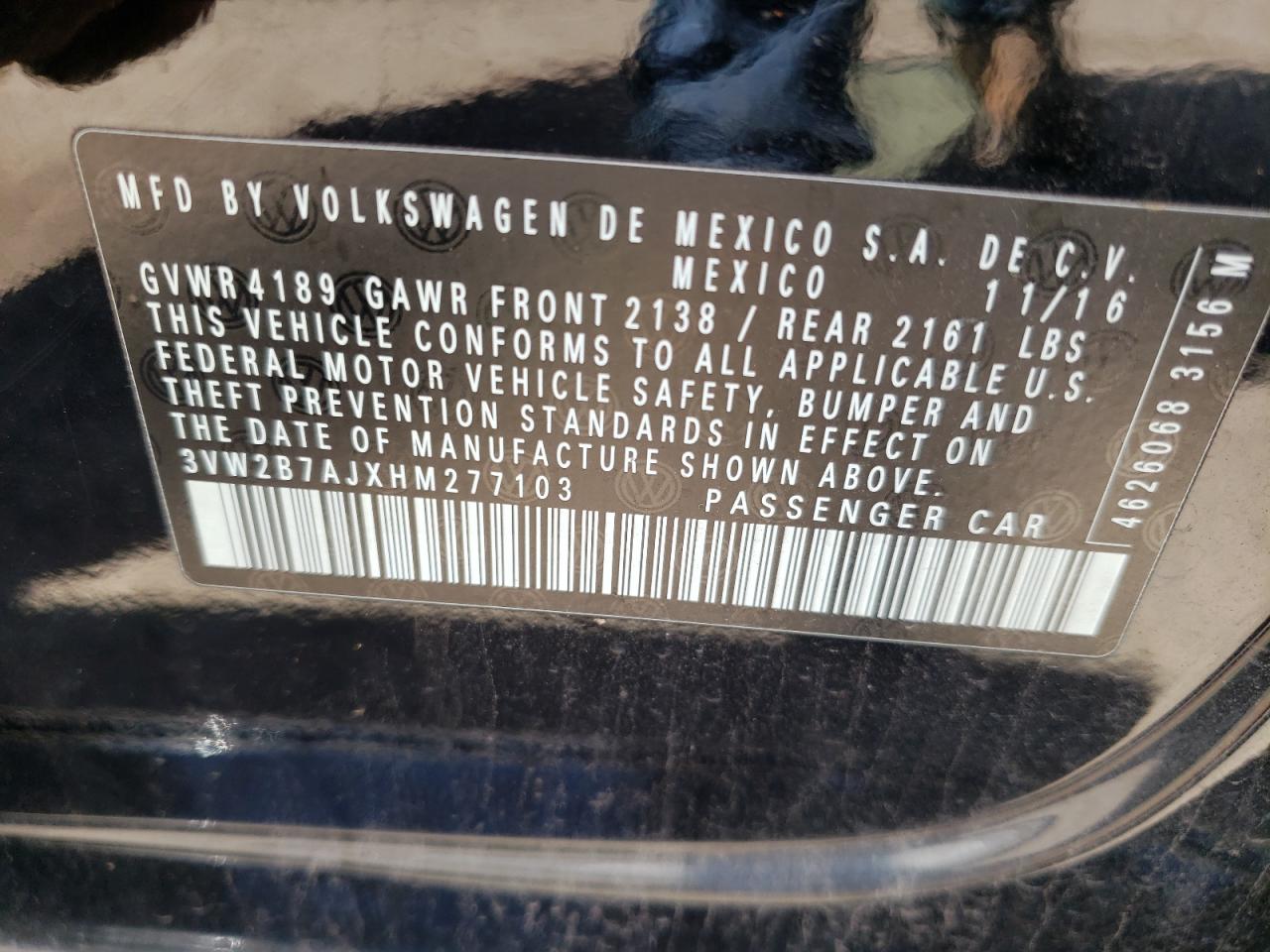 Photo 10 from auction – 2017 VOLKSWAGEN JETTA S with VIN 3VW2B7AJXHM277103
