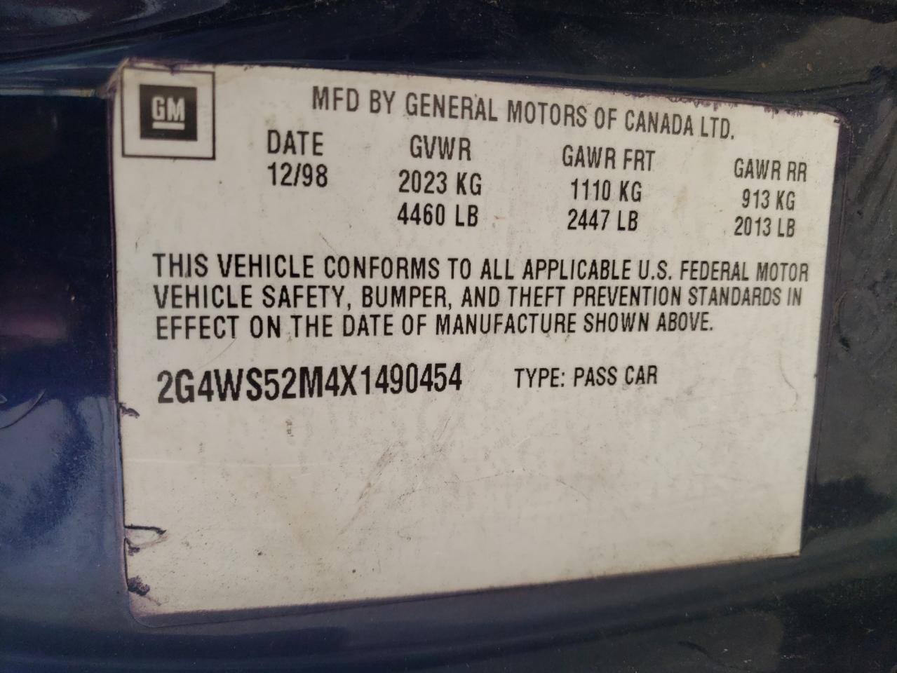 Photo 10 from auction – 1998 BUICK CENTURY CU with VIN 2G4WS52M0W1440813