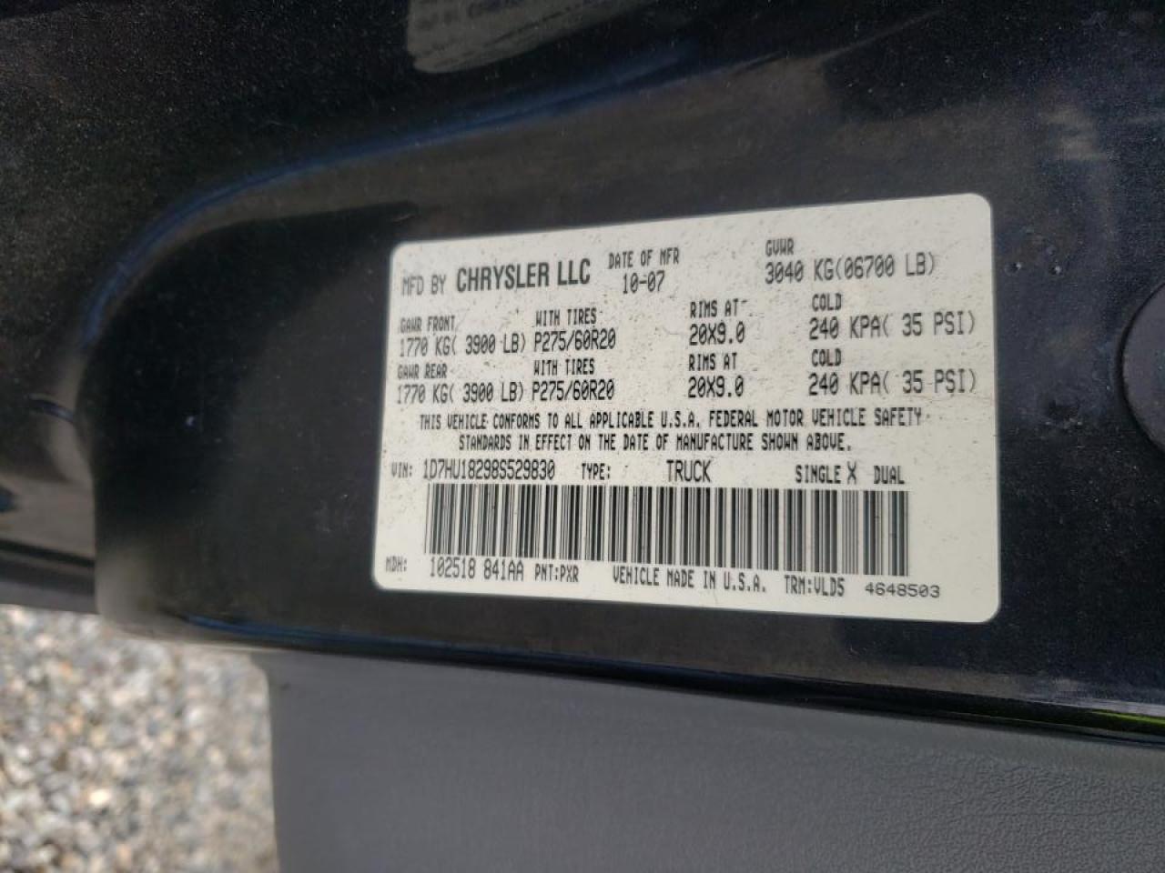 Photo 10 from auction – 2008 DODGE RAM 1500 S with VIN 1D7HU18298S529830