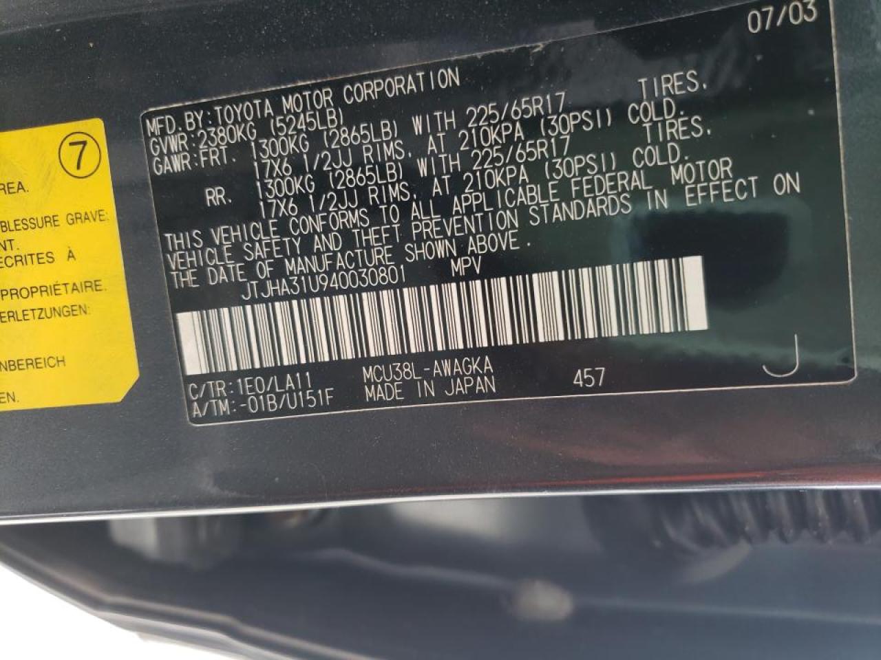 Photo 10 from auction – 2004 LEXUS RX 330 with VIN JTJHA31U940030801