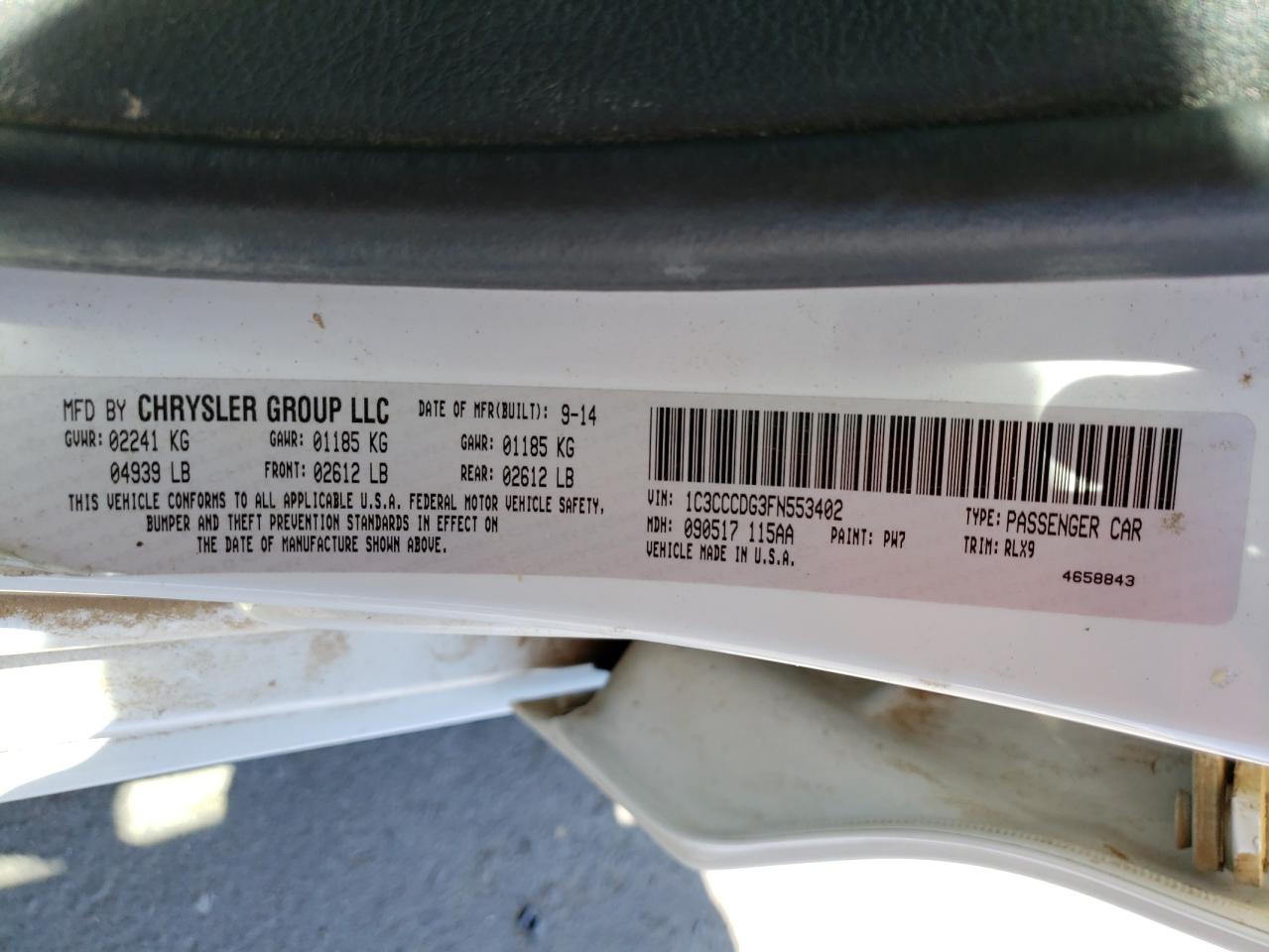 Photo 10 from auction – 2015 CHRYSLER 200 S with VIN 1C3CCCDG3FN553402