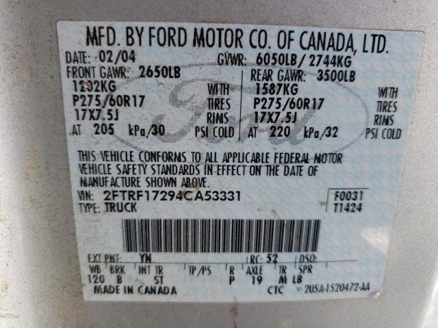 Photo 10 from auction – 2004 FORD F-150 HERI with VIN 2FTRF17294CA53331