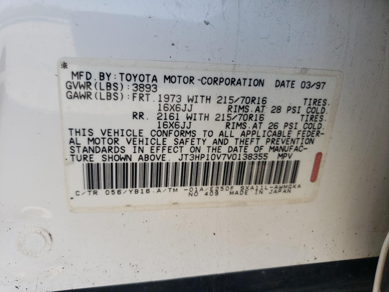 Photo 10 from auction – 1997 TOYOTA RAV4 with VIN JT3HP10V7V0138355