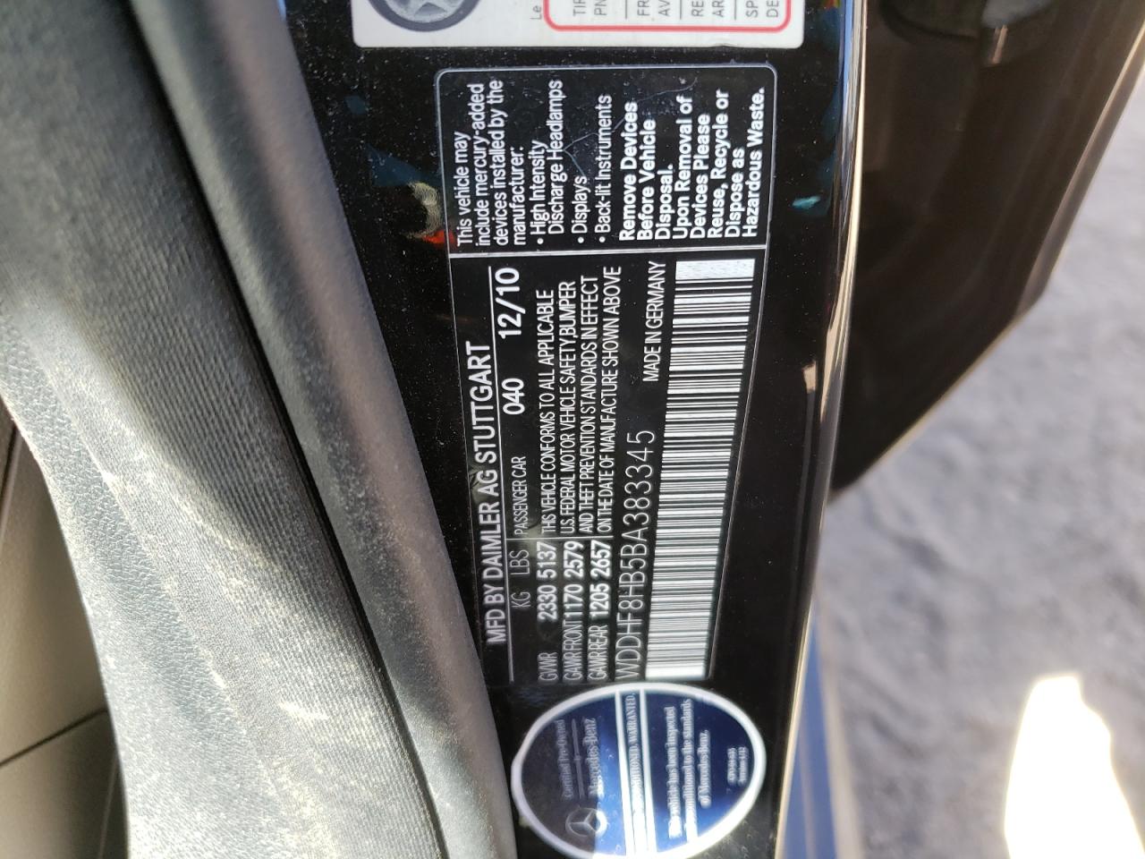 Photo 10 from auction – 2011 MERCEDES-BENZ E CLASS with VIN WDDHF8HB5BA383345