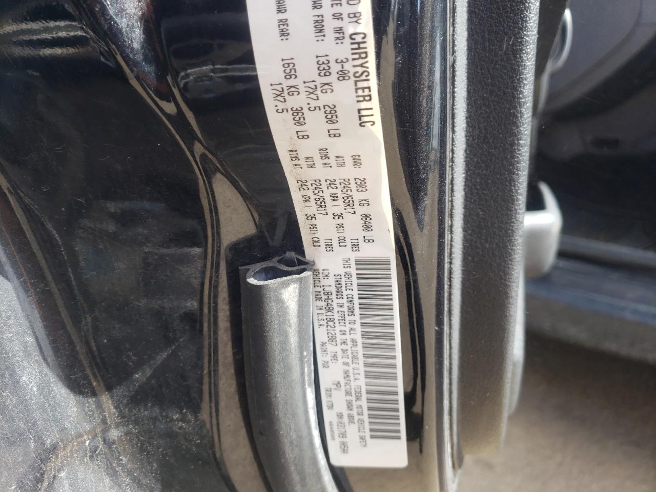 Photo 10 from auction – 2008 JEEP COMMANDER with VIN 1J8HG48K18C212887
