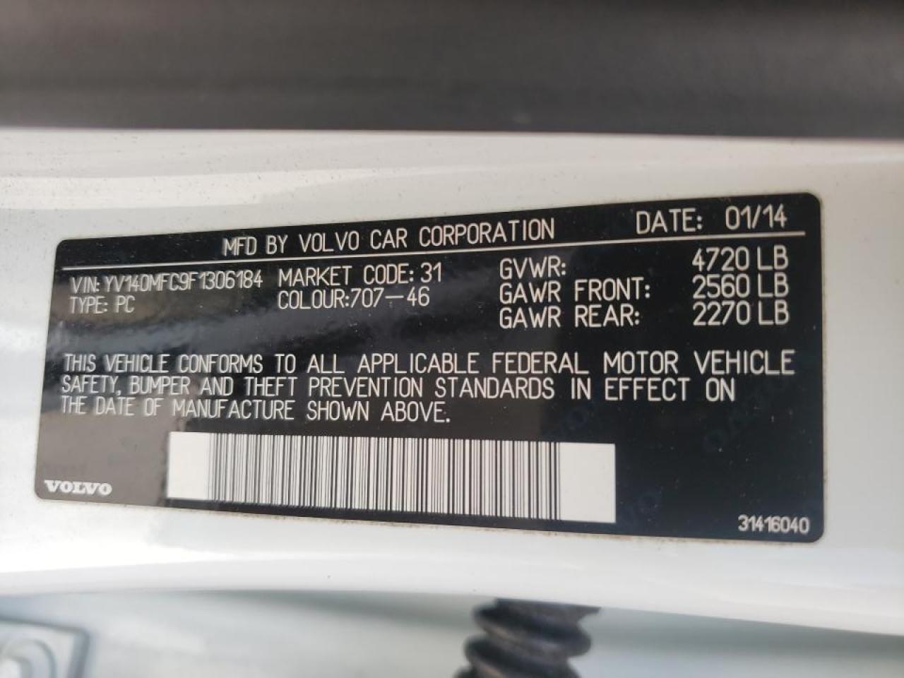 Photo 10 from auction – 2015 VOLVO S60 PREMIE with VIN YV140MFC9F1306184