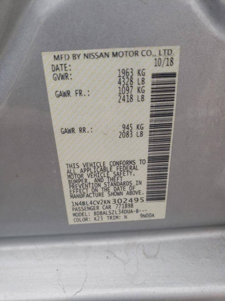 Photo 10 from auction – 2019 NISSAN ALTIMA SR with VIN 1N4BL4CV2KN302495