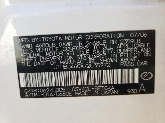 Photo 10 from auction – 2007 LEXUS ES 350 with VIN JTHBJ46GX72035272
