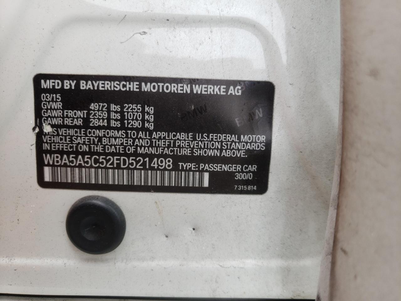Photo 10 from auction – 2015 BMW 528 I with VIN WBA5A5C52FD521498
