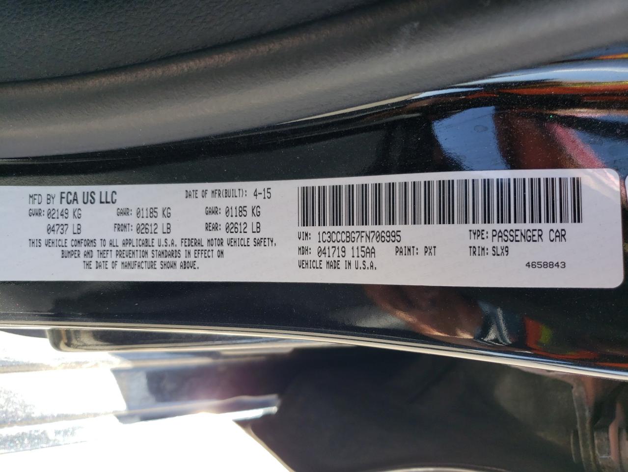 Photo 10 from auction – 2015 CHRYSLER 200 S with VIN 1C3CCCBG7FN706995