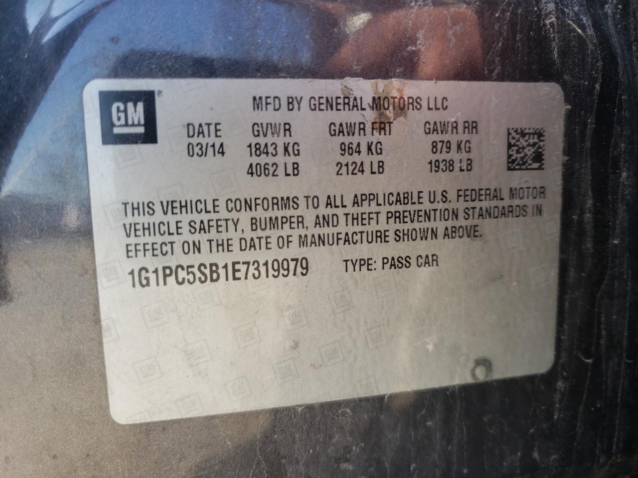 Photo 10 from auction – 2014 CHEVROLET CRUZE LT with VIN 1G1PC5SB1E7319979