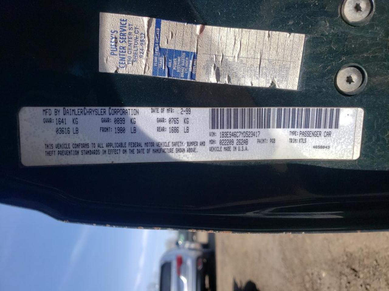 Photo 10 from auction – 2000 DODGE NEON BASE with VIN 1B3ES46C7YD523417