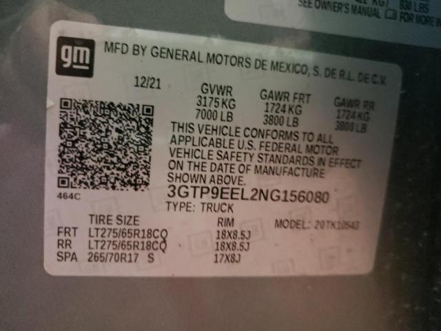 GMC SIERRA 2022 with VIN 3GTP9EEL2NG156080 - Photo from auction
