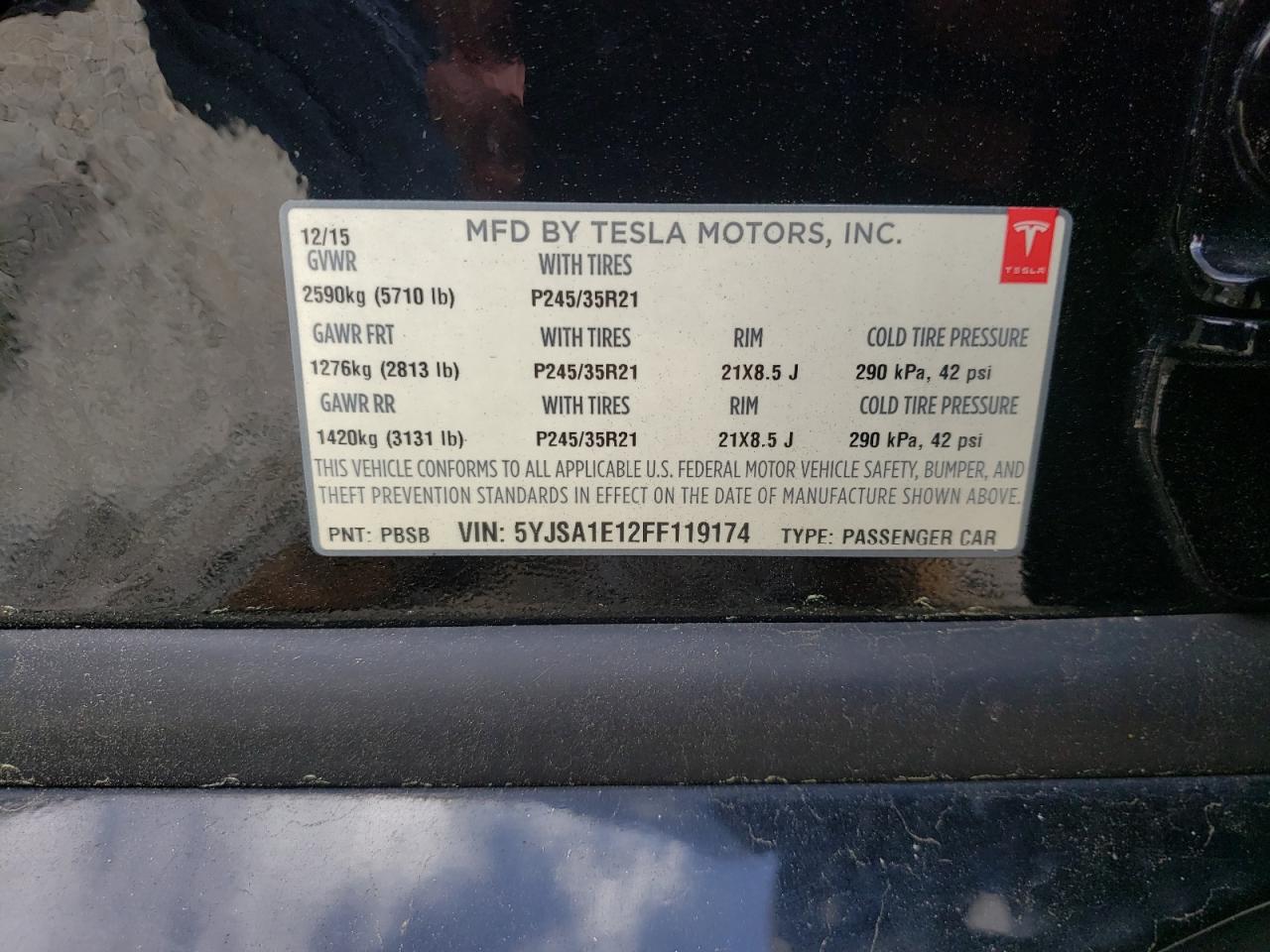 Photo 10 from auction – 2015 TESLA MODEL S with VIN 5YJSA1E12FF119174