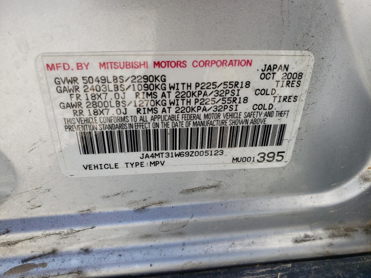 Photo 10 from auction – 2009 MITSUBISHI OUTLANDER with VIN JA4MT31W69Z005123