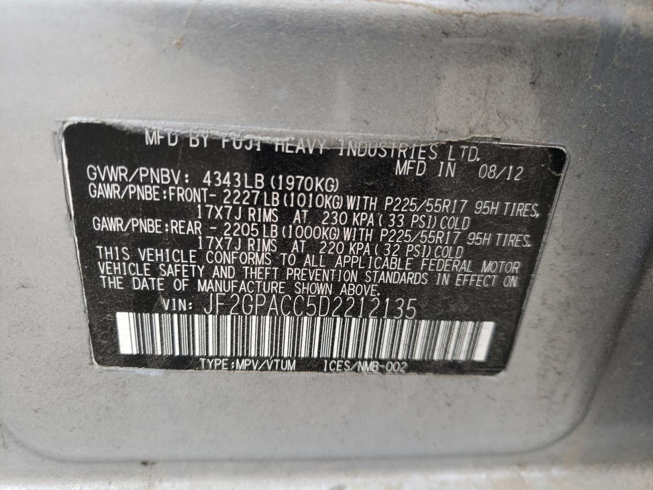Photo 10 from auction – 2013 SUBARU XV CROSSTR with VIN JF2GPACC5D2212135