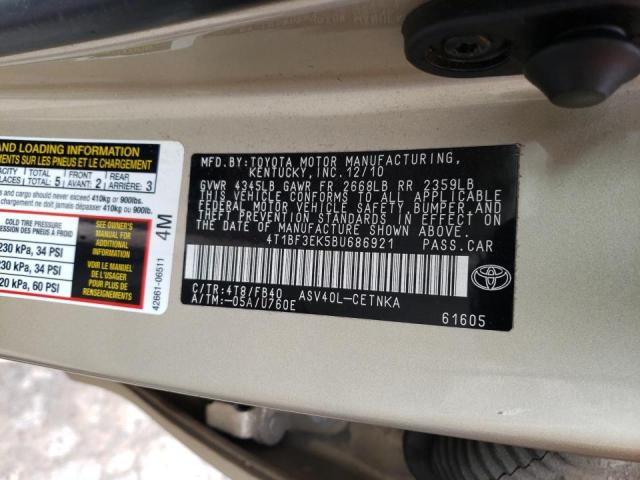 Photo 10 from auction – 2011 TOYOTA CAMRY BASE with VIN 4T1BF3EK5BU686921