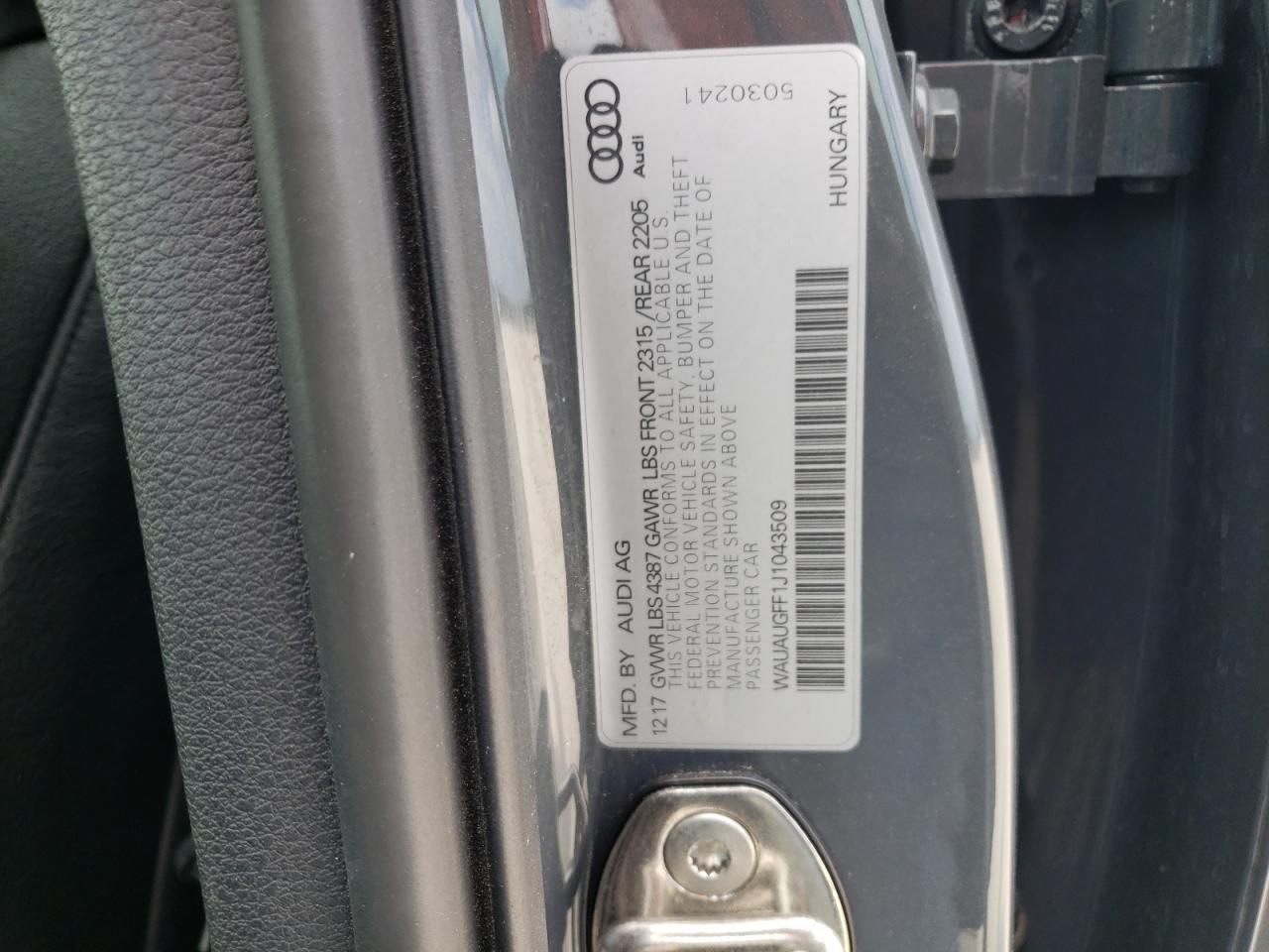 Photo 10 from auction – 2018 AUDI A3 PREMIUM with VIN WAUAUGFF1J1043509