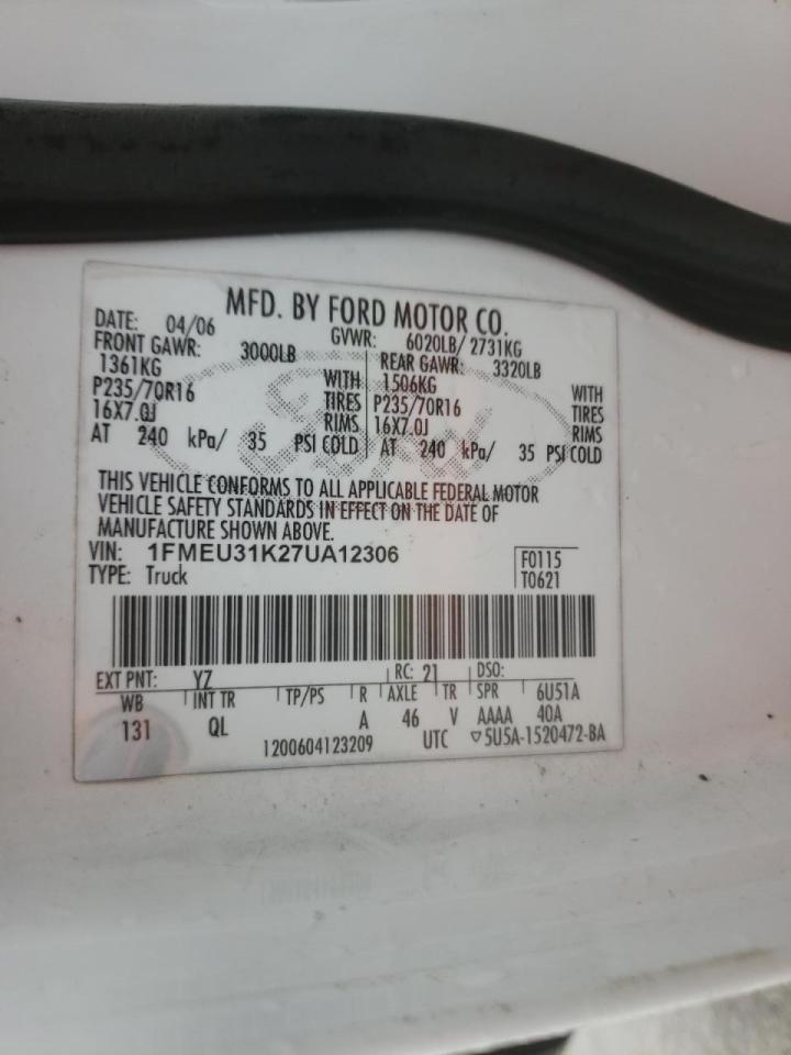 Photo 10 from auction – 2007 FORD EXPLORER S with VIN 1FMEU31K27UA12306