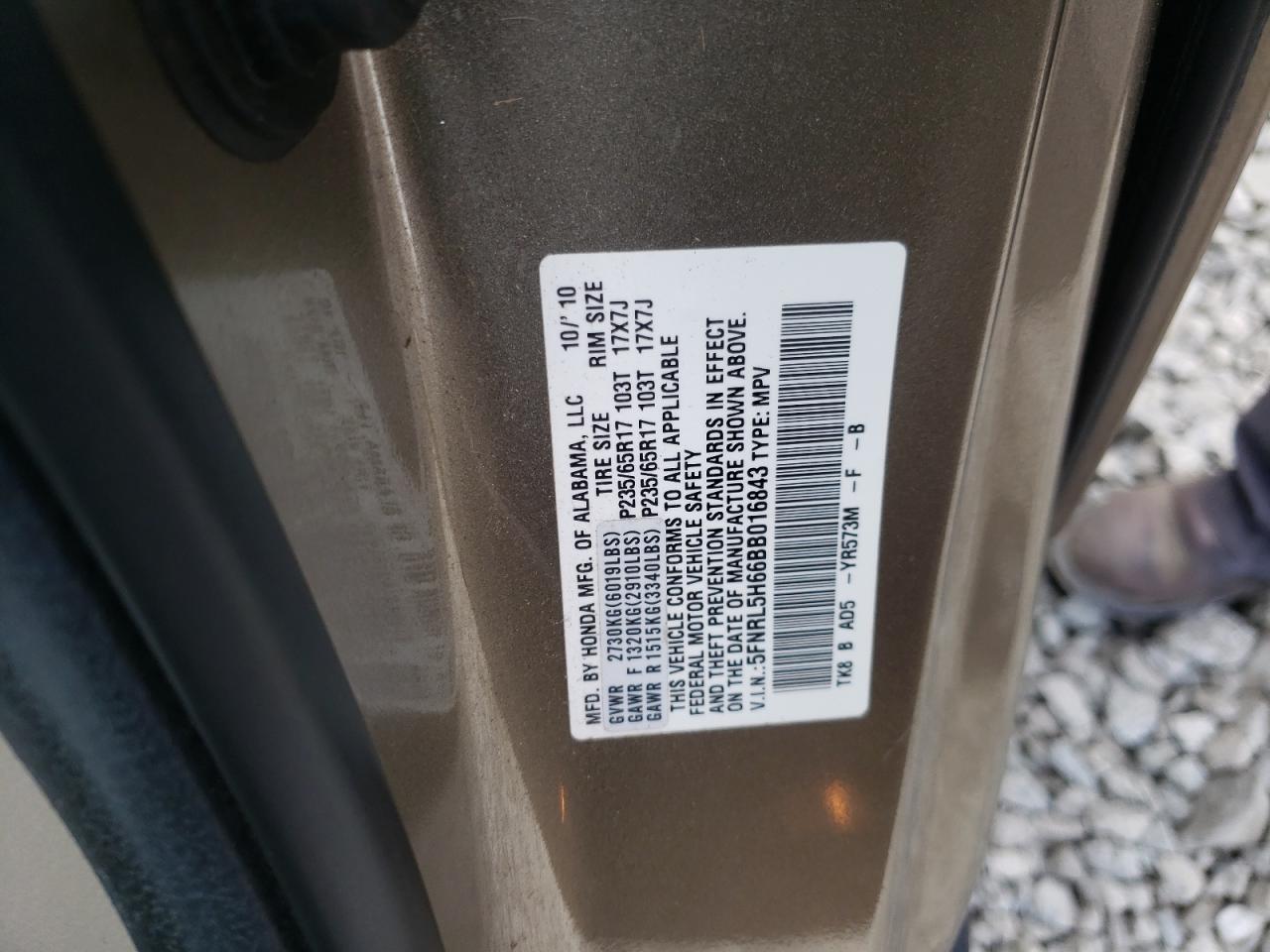 Photo 10 from auction – 2011 HONDA ODYSSEY EX with VIN 5FNRL5H66BB016843