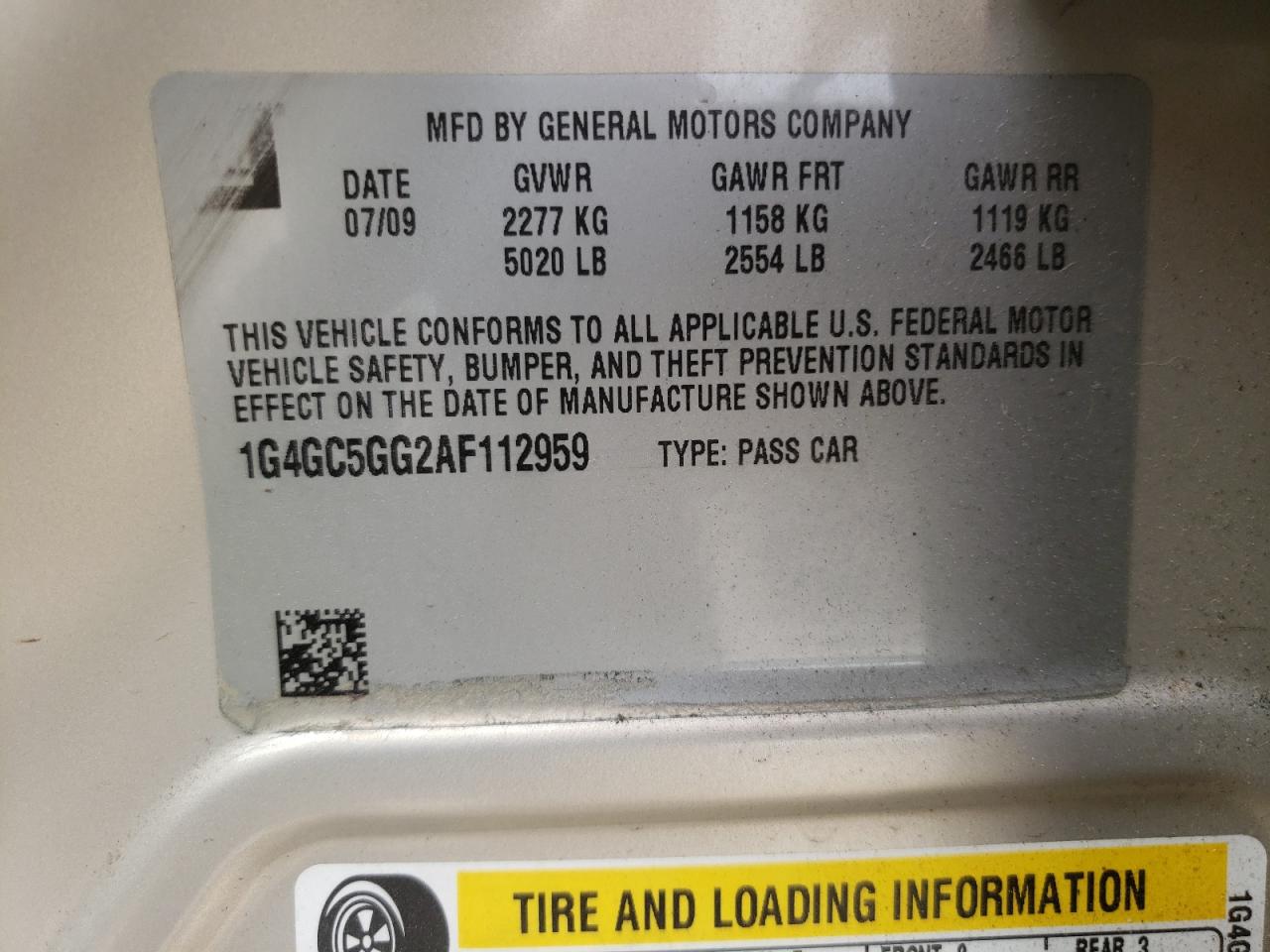 Photo 10 from auction – 2010 BUICK LACROSSE C with VIN 1G4GC5GG2AF112959