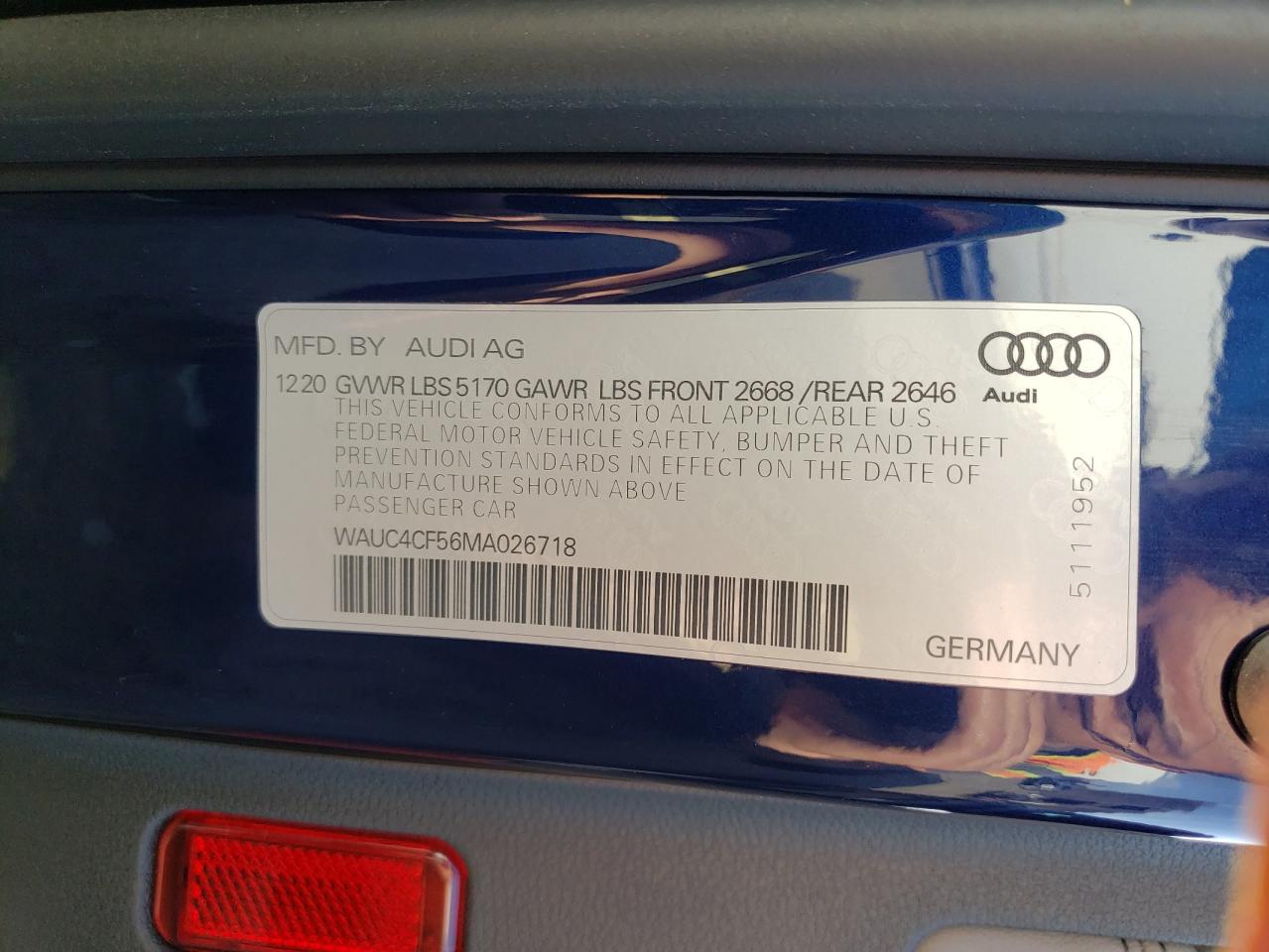 Photo 10 from auction – 2021 AUDI S5 PREMIUM with VIN WAUC4CF56MA026718